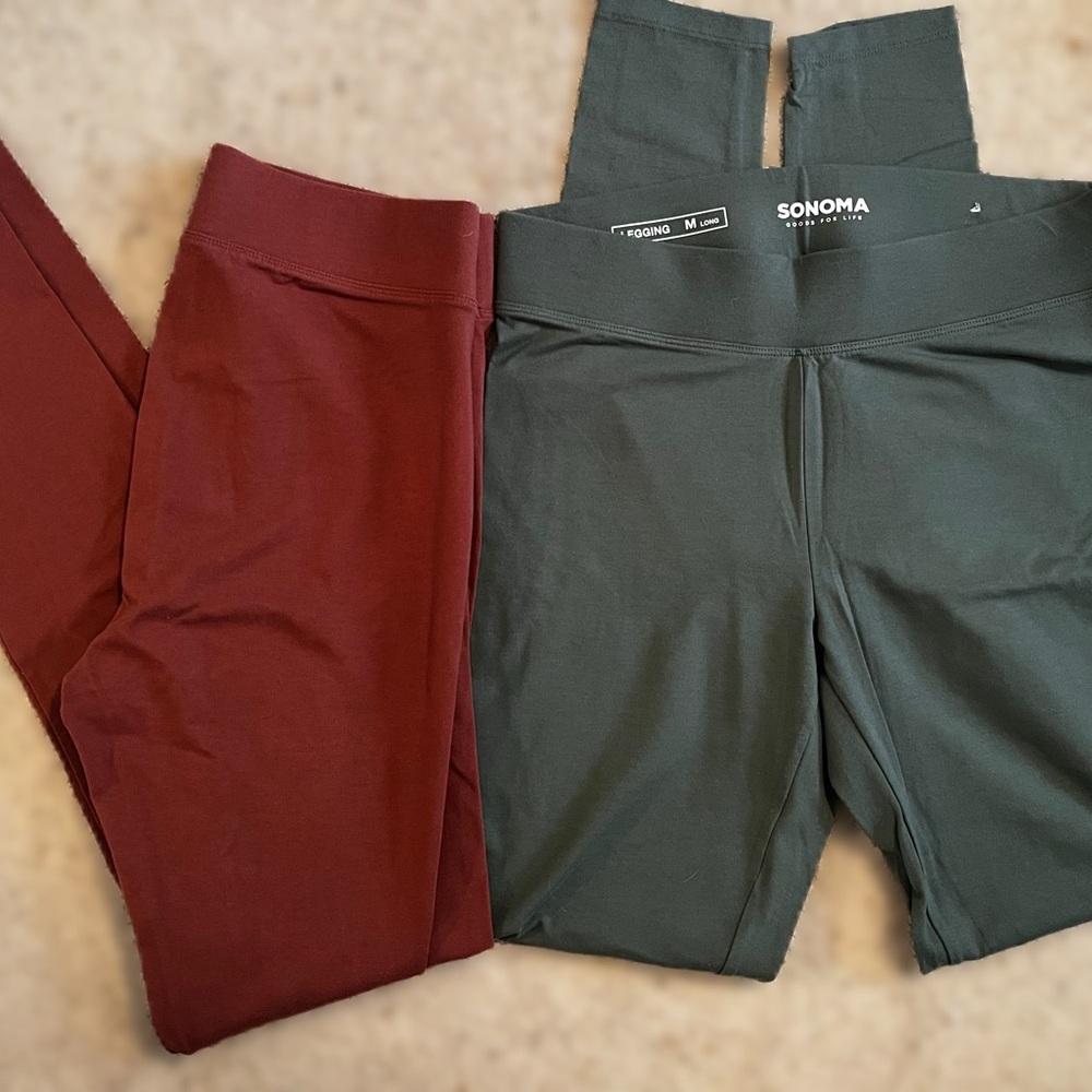 Sonoma Good For Life Leggings - 2 pair. Olive Green and Purple/Brown